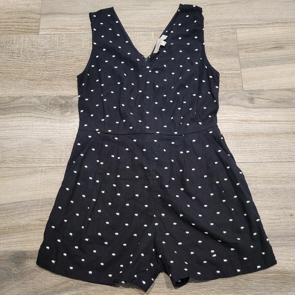 LOFT Linen Black Polka Dot Romper Women's 0